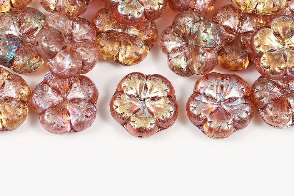 Bombax Flowers 17mm Crystal AB Rose Peach 1-Hole Czech Beads