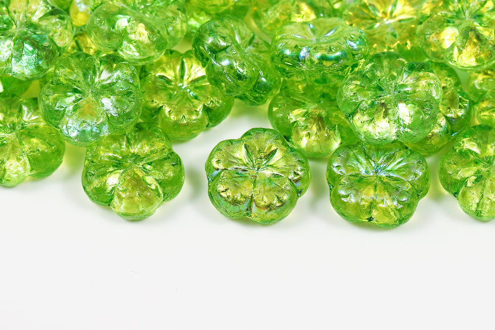 Bombax Flowers 17mm Crystal AB Moss Green 1-Hole Czech Beads