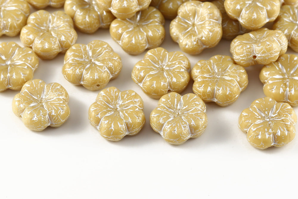 Bombax Flowers 17mm Opaque Ivory With White 1-Hole Czech Beads