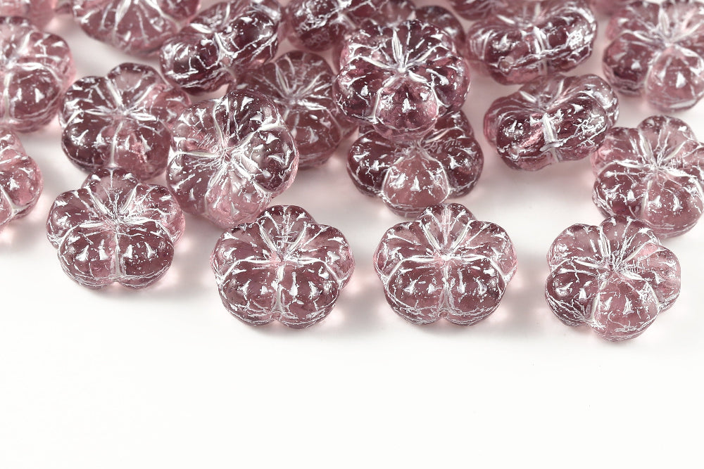 Bombax Flowers 17mm Lt.Amethyst With White 1-Hole Czech Beads