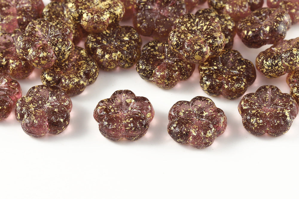 Bombax Flowers 17mm Lt.Amethyst Gold Splash 1-Hole Czech Beads