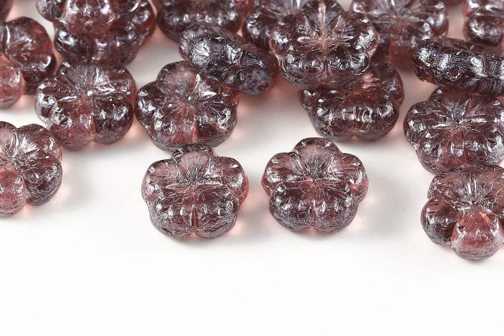 Bombax Flowers 17mm Lt.Amethyst Luster 1-Hole Czech Beads
