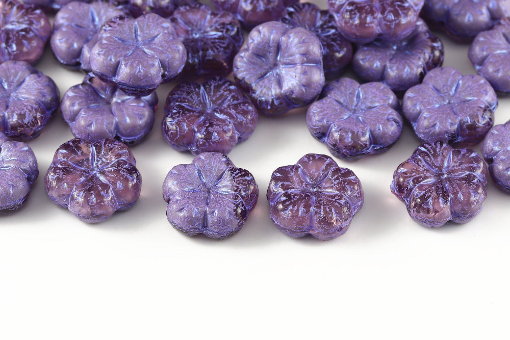 Bombax Flowers 17mm Amethyst Mixed With Purple 1-Hole Czech Beads