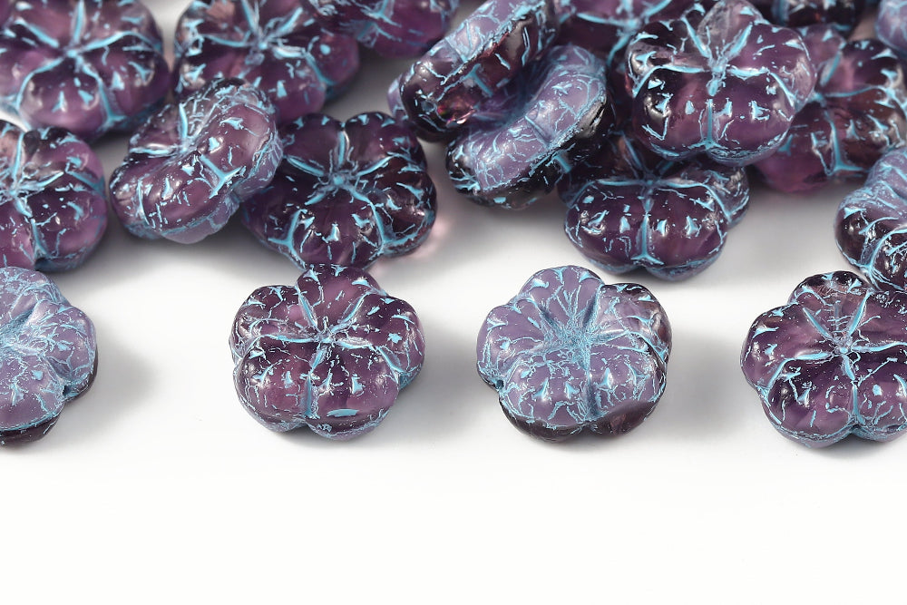 Bombax Flowers 17mm Amethyst Mixed With Blue 1-Hole Czech Beads