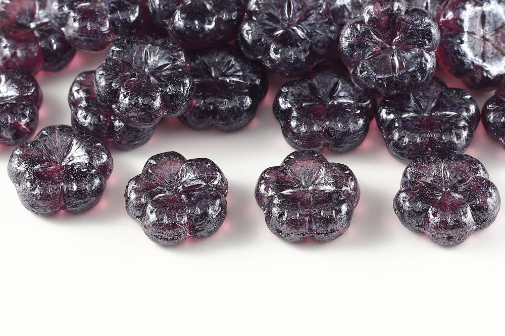 Bombax Flowers 17mm Amethyst Luster 1-Hole Czech Beads
