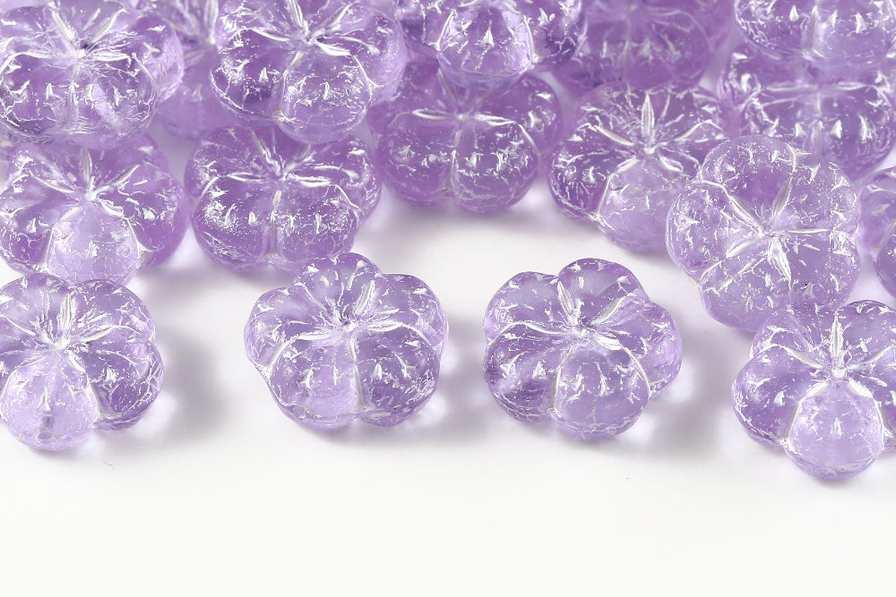 Bombax Flowers 17mm Violet With White 1-Hole Czech Beads
