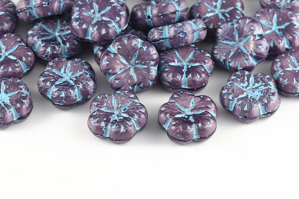 Bombax Flowers 17mm Opal Amethyst With Blue 1-Hole Czech Beads