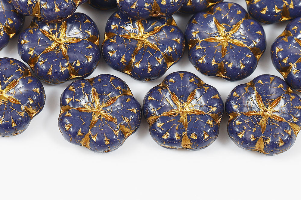 Bombax Flowers 17mm Opal Dark Purple With Gold 1-Hole Czech Beads