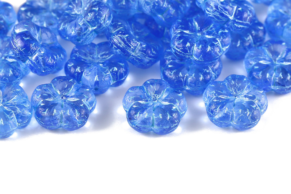 Bombax Flowers 17mm Lt.Amethyst With Blue 1-Hole Czech Beads