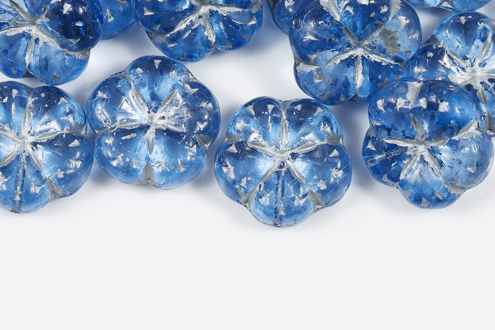 Bombax Flowers 17mm Light Sapphire With Silver 1-Hole Czech Beads