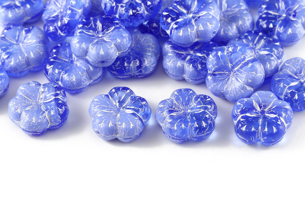 Bombax Flowers 17mm Sapphire Mixed With White 1-Hole Czech Beads