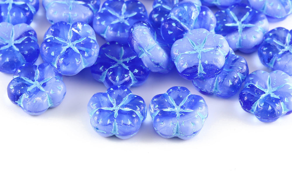 Bombax Flowers 17mm Lt.Sapphire Sapphire Mixed With Blue 1-Hole Czech Beads