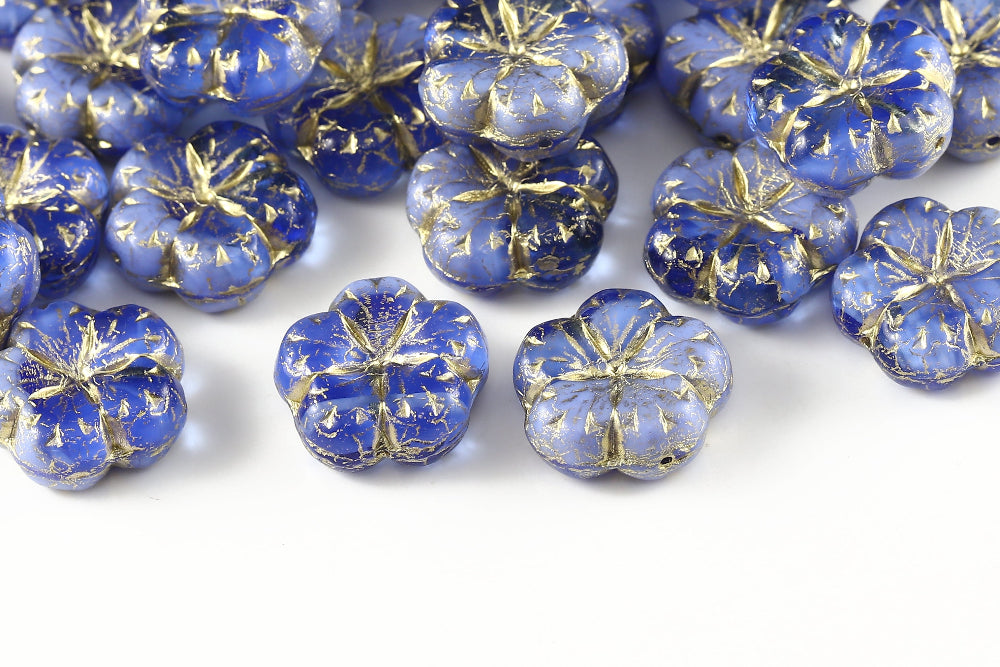 Bombax Flowers 17mm Sapphire Mixed With Gold 1-Hole Czech Beads