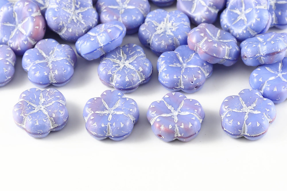 Bombax Flowers 17mm Blue Pink Mixed With White 1-Hole Czech Beads