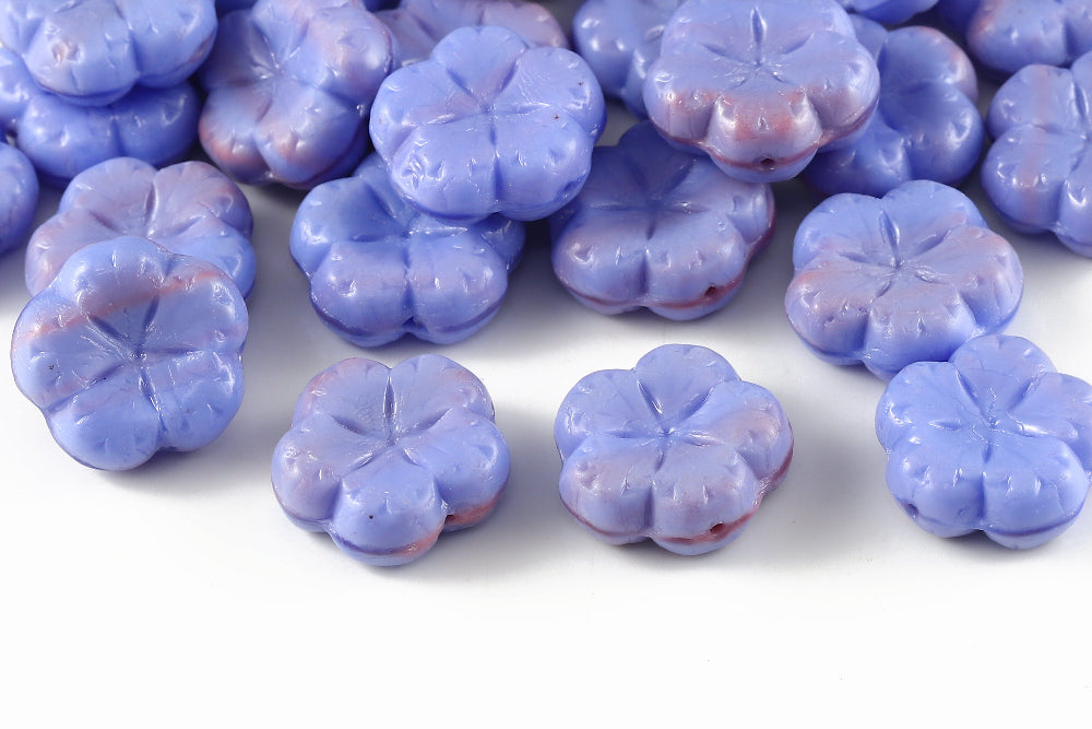 Bombax Flowers 17mm Blue Pink Mixed 1-Hole Czech Beads