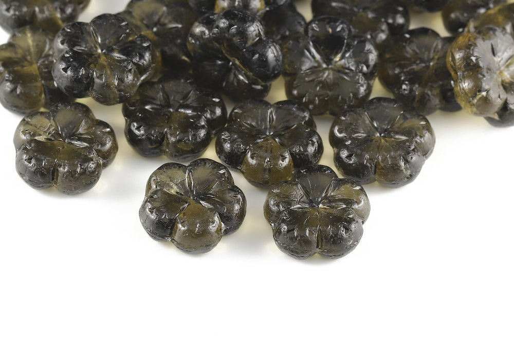 Bombax Flowers 17mm Gray Dark Diamond 1-Hole Czech Beads
