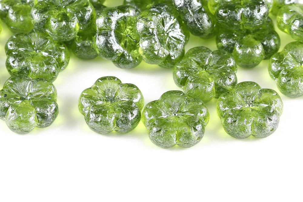 Bombax Flowers 17mm Olivine Aquamarine Luster 1-Hole Czech Beads