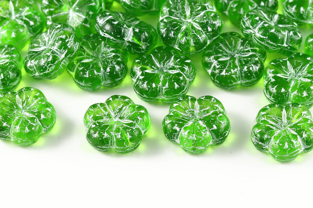 Bombax Flowers 17mm Peridot With White 1-Hole Czech Beads