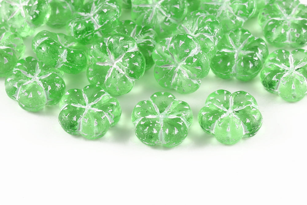 Bombax Flowers 17mm Crystal Peridot With White 1-Hole Czech Beads