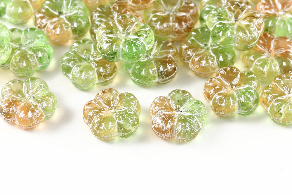 Bombax Flowers 17mm Limecicle Rose Peach Mixed With White 1-Hole Czech Beads