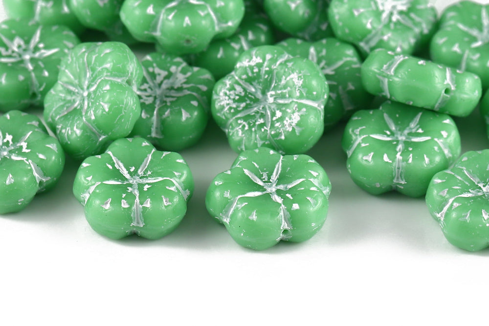 Bombax Flowers 17mm Opaque Milk Green With White 1-Hole Czech Beads