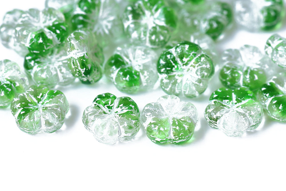 Bombax Flowers 17mm Crystal Green Mixed With White 1-Hole Czech Beads