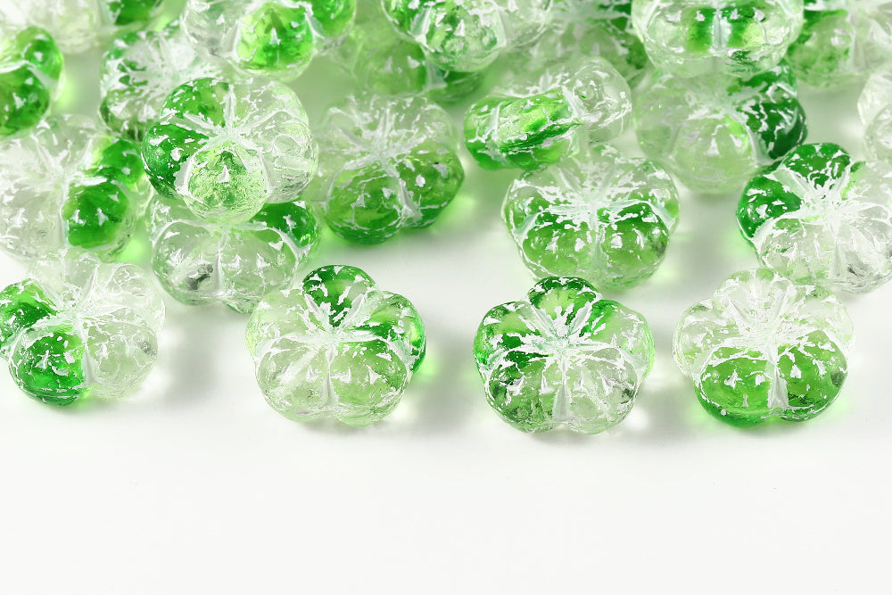 Bombax Flowers 17mm Crystal Green Mixed With White 1-Hole Czech Beads