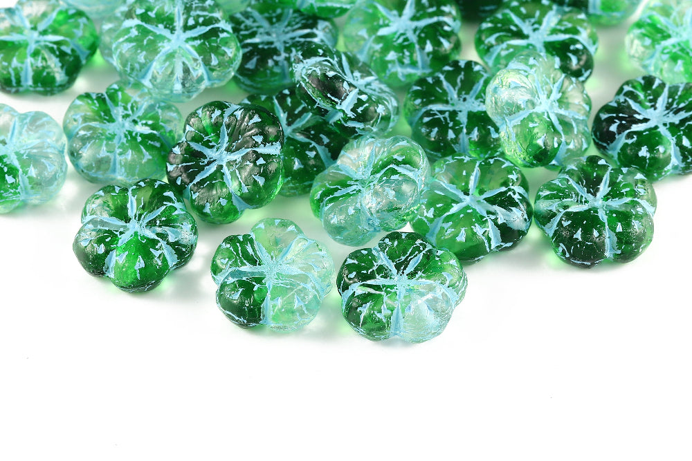 Bombax Flowers 17mm Crystal Emerald Mixed With Blue 1-Hole Czech Beads