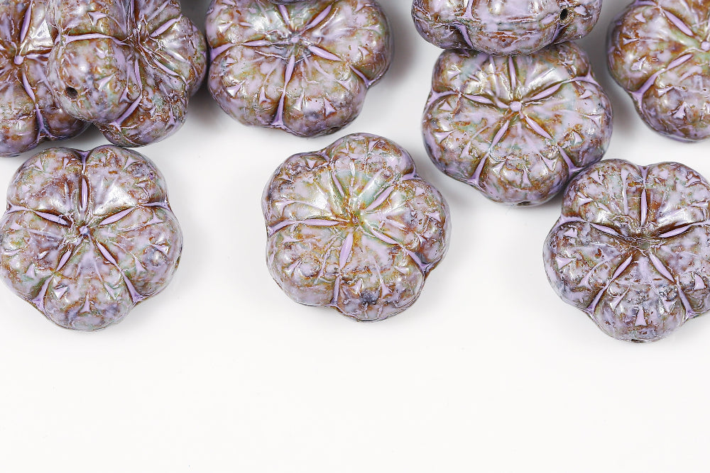 Bombax Flowers 17mm Mint Rose Mixed Travertin Violet 1-Hole Czech Beads