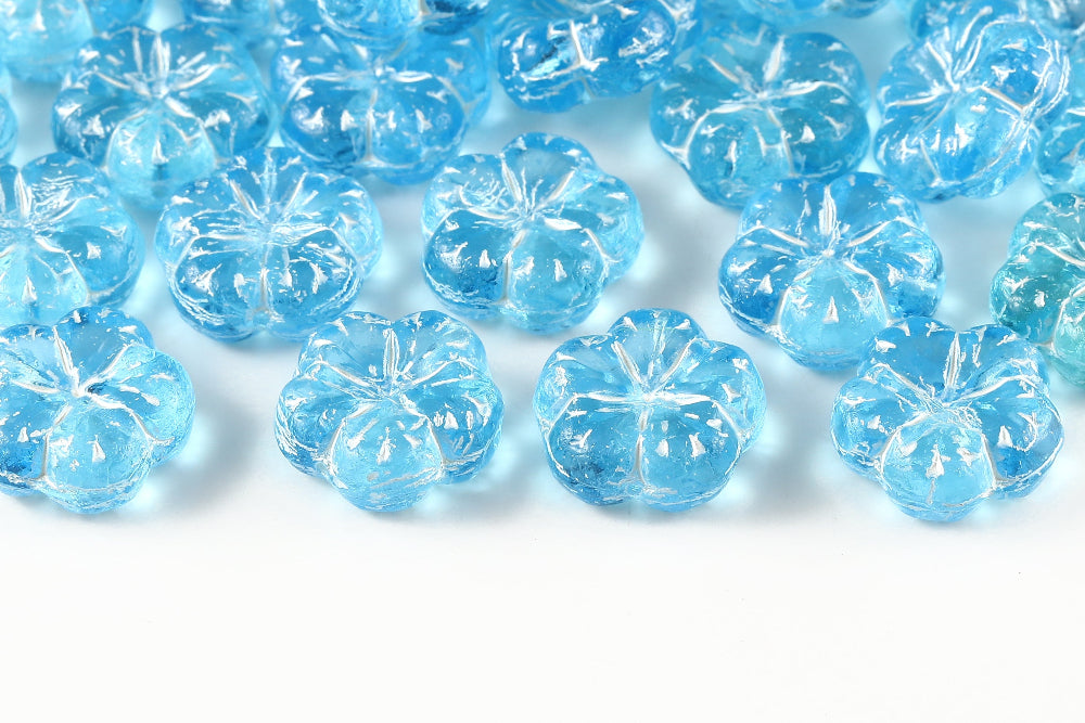 Bombax Flowers 17mm Lt.Aquamarine With White 1-Hole Czech Beads