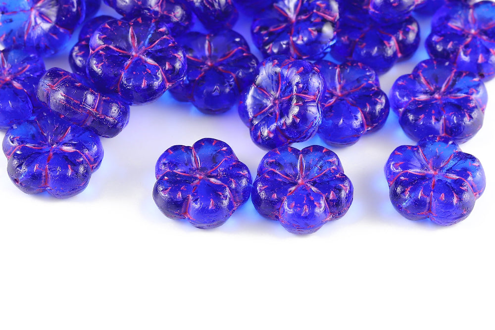 Bombax Flowers 17mm Sapphire With Fuchsia 1-Hole Czech Beads