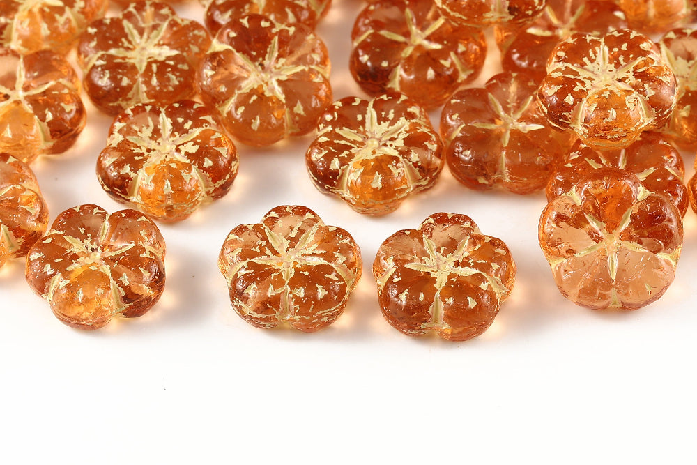 Bombax Flowers 17mm Lt.Rose With Yellow 1-Hole Czech Beads