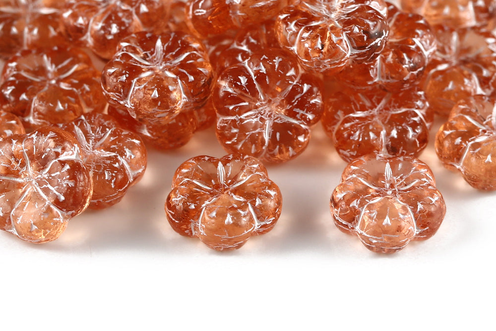 Bombax Flowers 17mm Lt.Rose With White 1-Hole Czech Beads