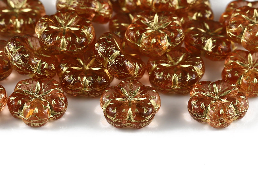 Bombax Flowers 17mm Lt.Rose With Gold 1-Hole Czech Beads