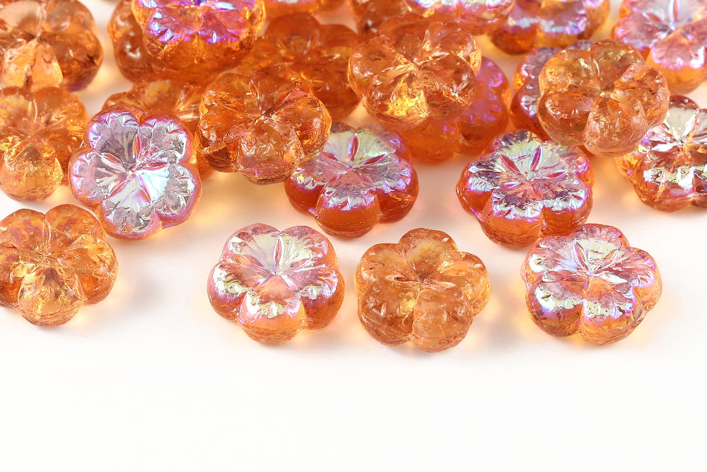 Bombax Flowers 17mm Lt.Rose AB 1-Hole Czech Beads