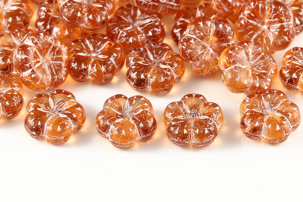 Bombax Flowers 17mm Drak Rose With White 1-Hole Czech Beads