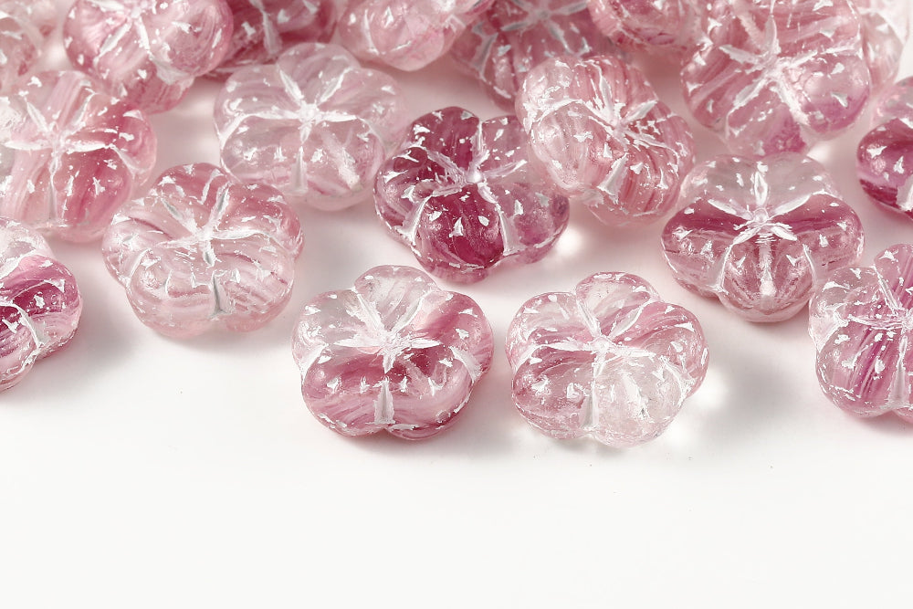 Bombax Flowers 17mm Crystal Lt.Fuchsia Mixed With White 1-Hole Czech Beads