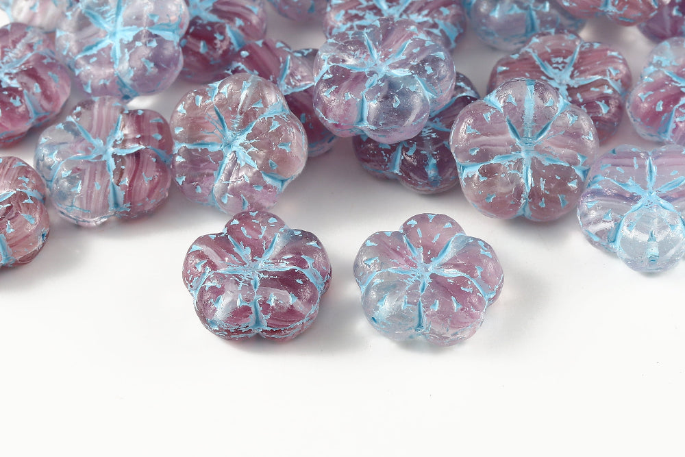 Bombax Flowers 17mm Crystal Lt.Fuchsia Mixed With Blue 1-Hole Czech Beads