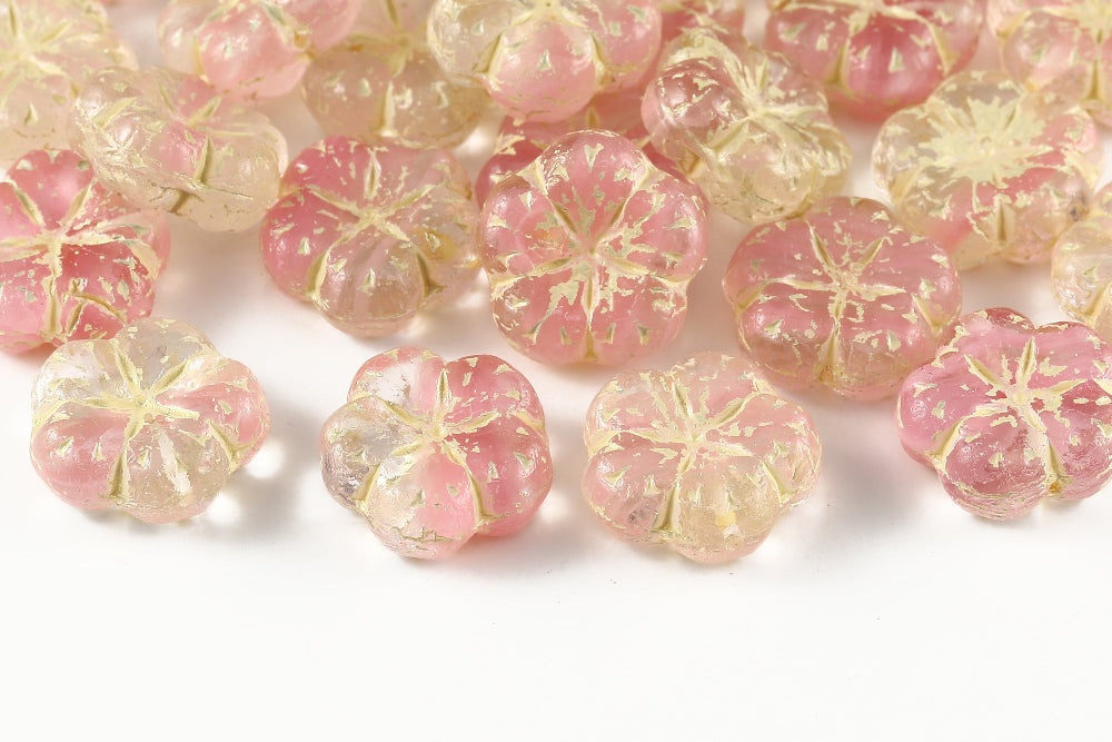 Bombax Flowers 17mm Crystal Rose Mixed With Yellow 1-Hole Czech Beads