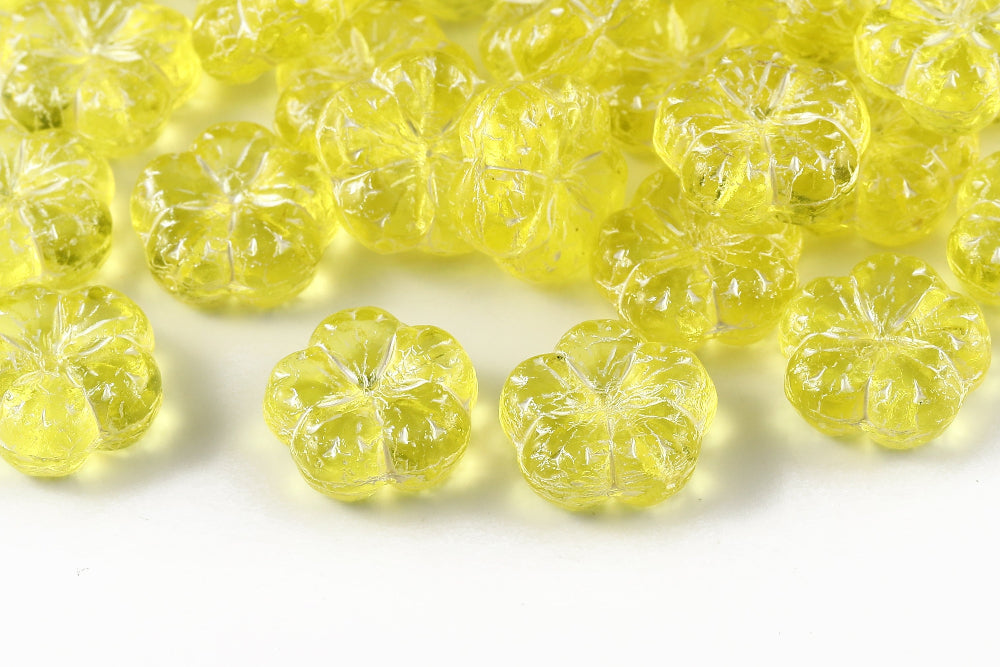 Bombax Flowers 17mm Jonquil With White 1-Hole Czech Beads