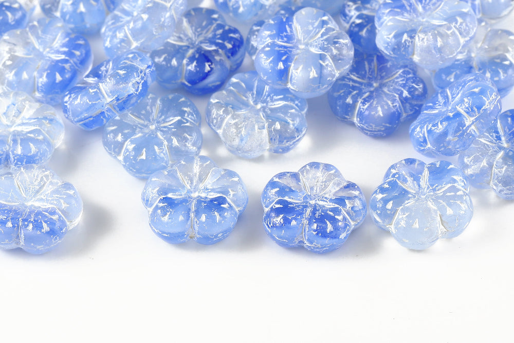 Bombax Flowers 17mm Crystal Sapphire Mixed With White 1-Hole Czech Beads