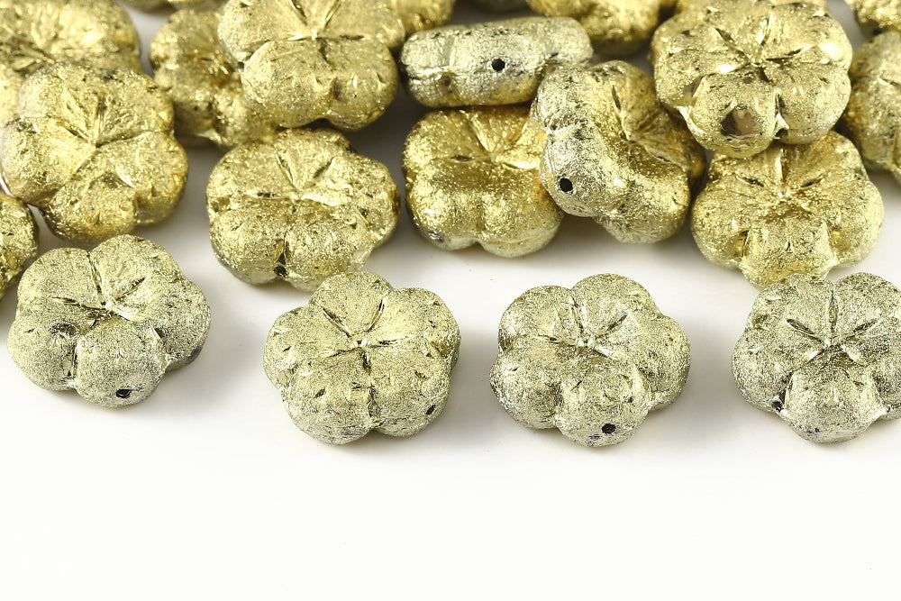 Bombax Flowers 17mm Crystal Amber AB Full Etched 1-Hole Czech Beads