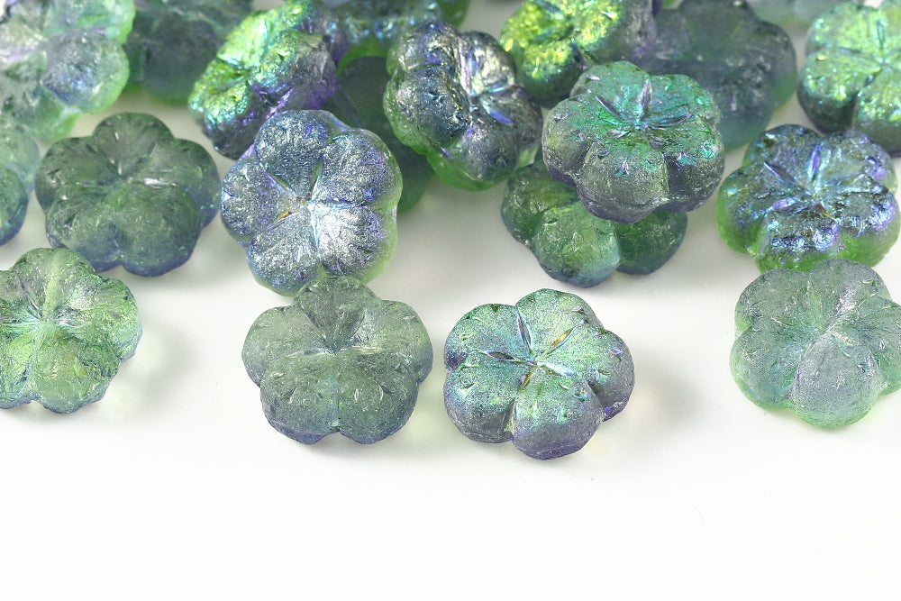 Bombax Flowers 17mm Crystal Limecicle Sapphire Colorful Etched-Hole Czech Beads