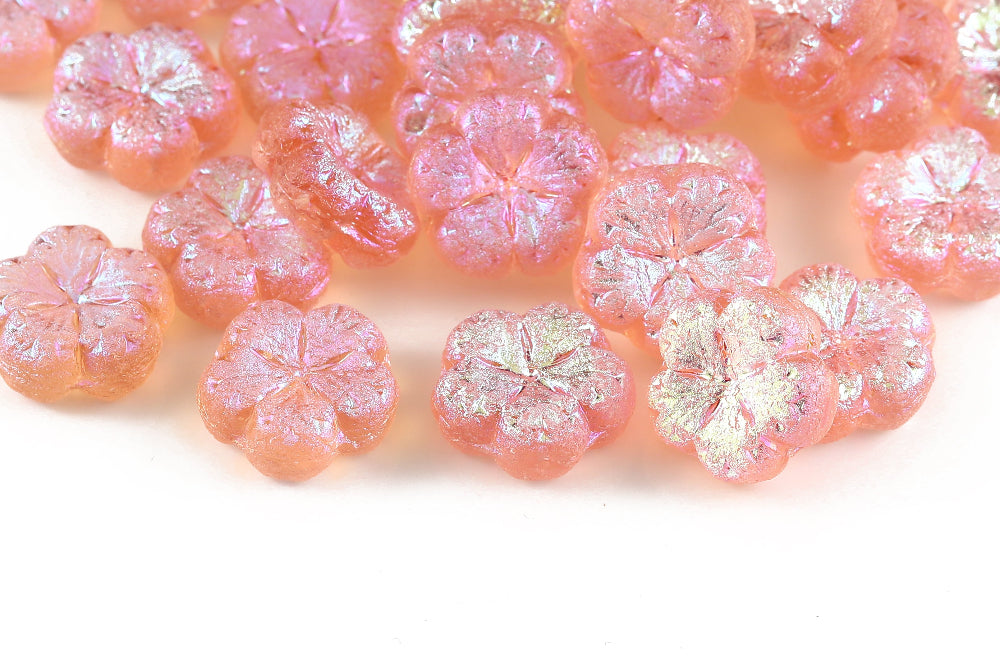 Bombax Flowers 17mm Rose Luster AB Full Etched 1-Hole Czech Beads