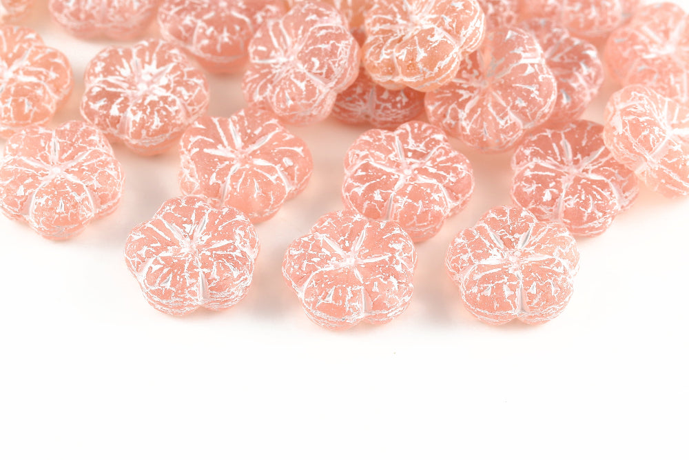 Bombax Flowers 17mm Rose With White Matt 1-Hole Czech Beads