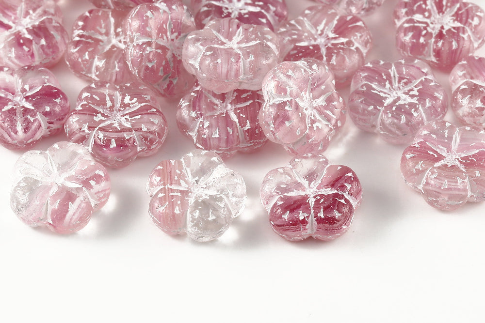 Bombax Flowers 17mm Crystal Rose Mixed With White 1-Hole Czech Beads
