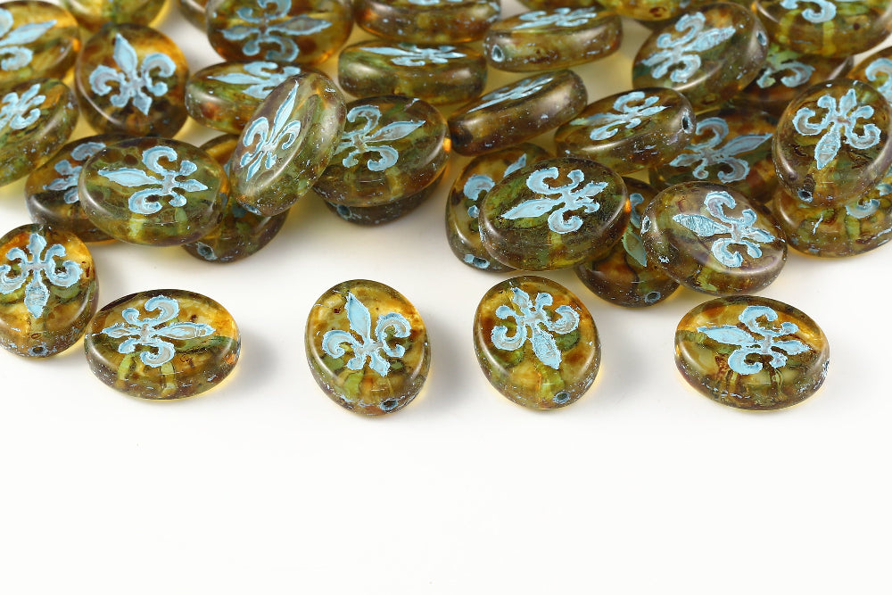 Iris 17×13mm Crystal Travertin With Blue 1-hole Czech Beads