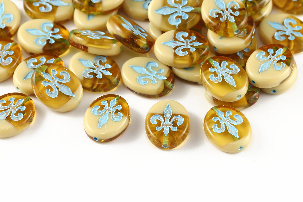 Iris 17×13mm Lvory Topaz Mixed With Blue 1-hole Czech Beads