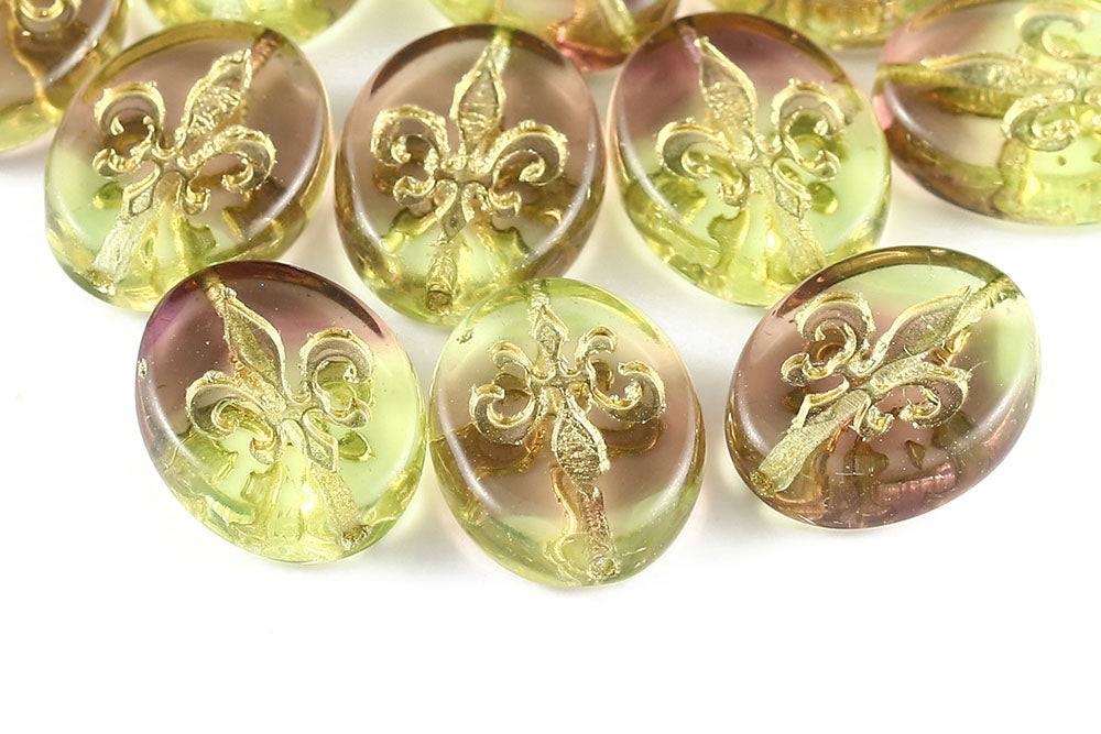 Iris 17×13mm Yellow Purple Mixed With Gold 1-hole Czech Beads