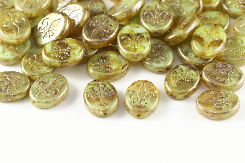 Iris 17×13mm Crystal Green Mixed Picasso 1-hole Czech Beads